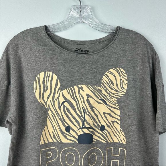 Disney Winnie the Pooh Cropped Rolled Neck Tee Shirt Gray W Cream Zebra Sz S - Picture 3 of 12